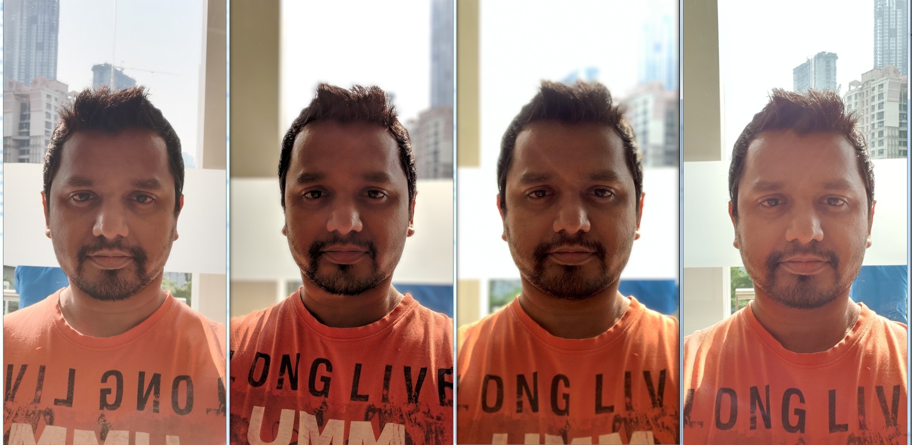 Selfie Portrait Mode comparison. L to R: Mate 20 Pro, Pixel 3XL, iPhone XS, Note 9